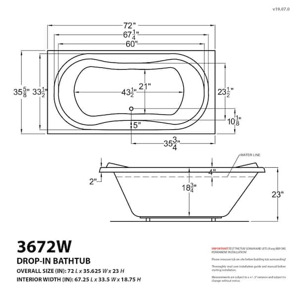 Universal Tubs Sapphire 72 in L x 32 in W Rectangular Drop-in Air Bath Tub  in White HD3272VNAL - The Home Depot