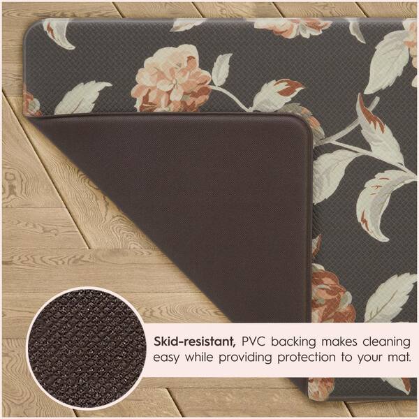 Laura Ashley Gray Floral 17.5 in. x 48 in. Anti-Fatigue Wellness Mat