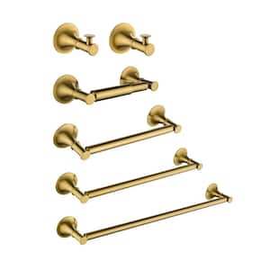 6-Piece Wall Mounted Bathroom Towel Rack Set-Brass Gold