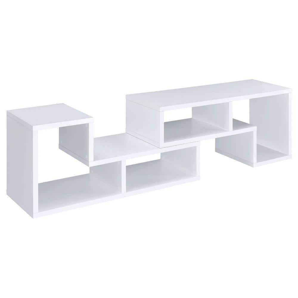Modern White Convertible TV Console and Bookcase with L-Shaped Shelves