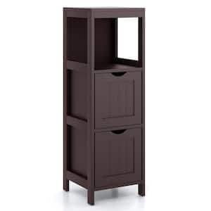 Brown Bathroom Floor Cabinet Side Wooden Storage Organizer with Removable Drawers