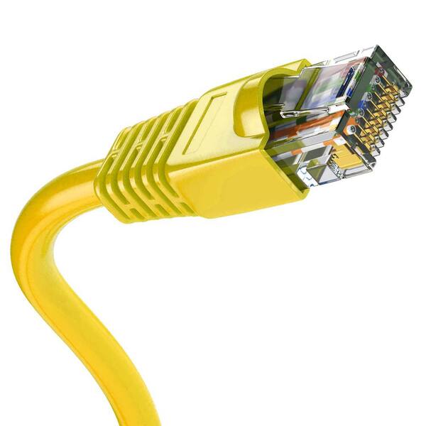 Syston Cable Technology 150 ft. Yellow CMR CAT5E 350MHz 24AWG Solid Bare Copper Ethernet Network Wire Data Cable - RJ45 Plug Heat Resistant