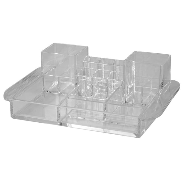 Home Basics 16-Compartment Transparent Plastic Cosmetic Makeup and Jewelry Storage  Organizer with Easy Grip Handles in Clear HDC62924 - The Home Depot