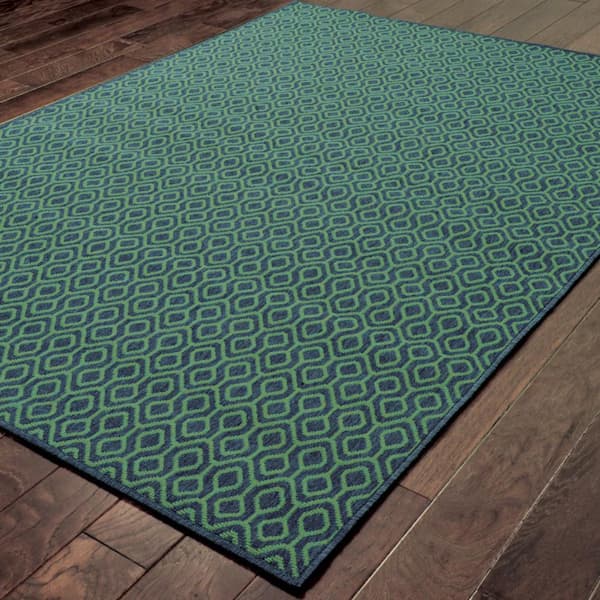 Blue, Green 2 ft. x 3 ft. Loomed Geometric Polypropylene Rectangle Indoor/Outdoor Area Rug