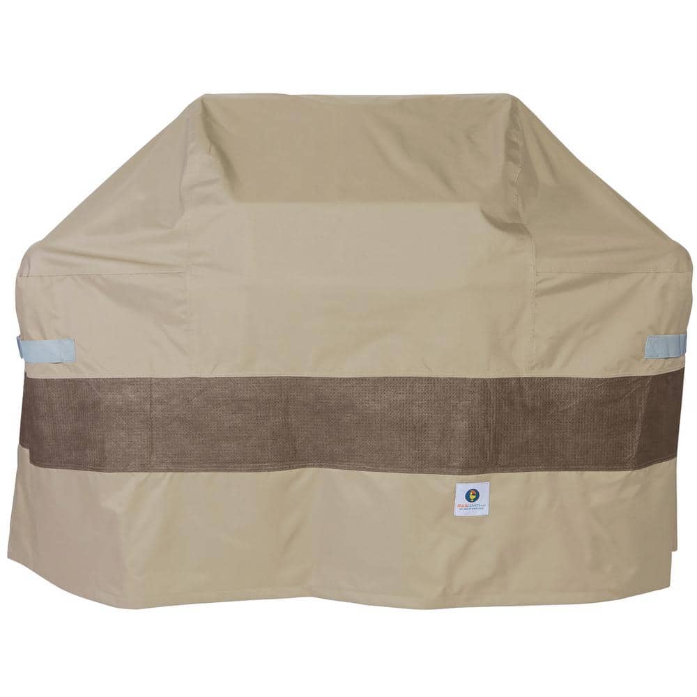 Tan Polyester BBQ Grill Cover with Hook and Loop Closure