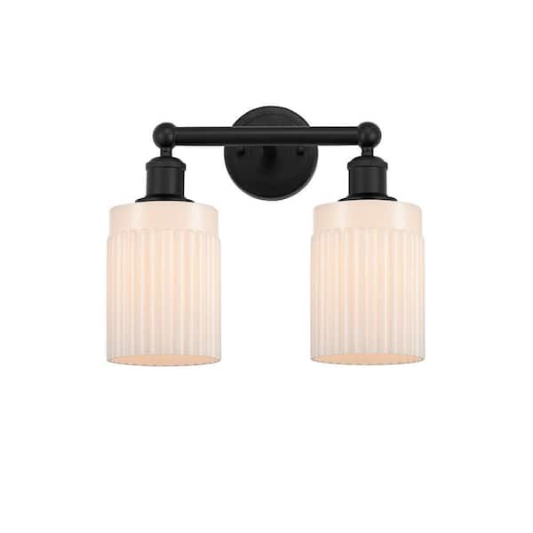 Hadley 13.5 in. 2-Light Matte Black Vanity Light with Glass Shade