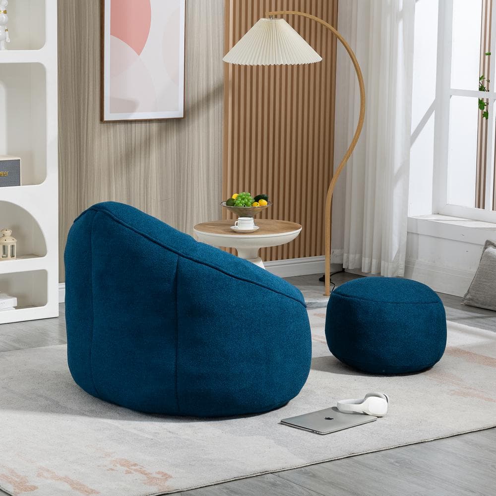 JUJABU Blue Microfiber Bean Bag Chair with Ottoman and Footrest