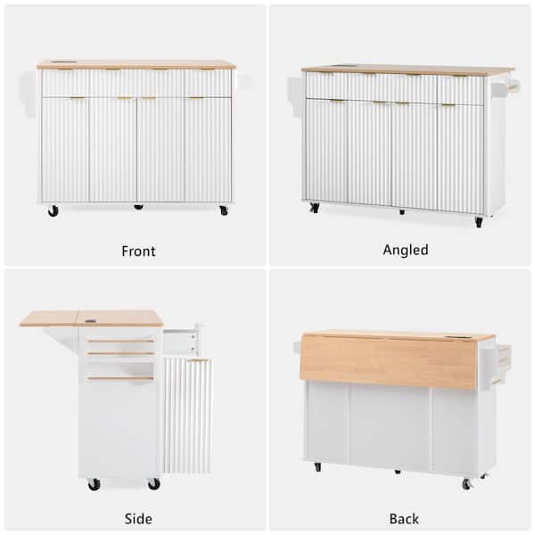 Ximuprmy Modern White Wood 55.5 in. Kitchen Island with Storage
