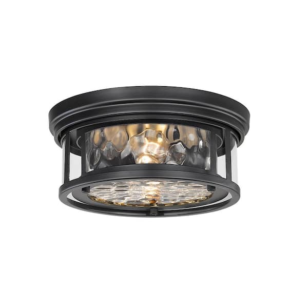 Unbranded Clarion 12 in. 2-Light Matte Black Flush Mount with Inner Clear Water and Outer Clear Glass Shade
