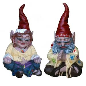 10 in. H 60's "Peace Man" and "Chick" Hippie ZEN Gnome Couple Home and Garden Gnome Statue