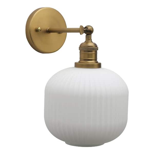 Modern Frosted Glass Dimmable Integrated LED Wall Sconce Fixture Milk White Round Shade 9.8 in x 12.6
