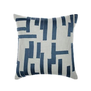 Stacy Garcia Blue Geometric Striped Hand-Woven 24 in. x 24 in. Throw Pillow