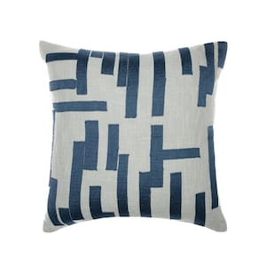 Stacy Garcia Blue Geometric Striped Hand-Woven 20 in. x 20 in. Indoor Throw Pillow