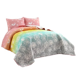 Make a Wish Rainbow Pastel Dandelion Fairy Ombre Twin Polyester Quilt