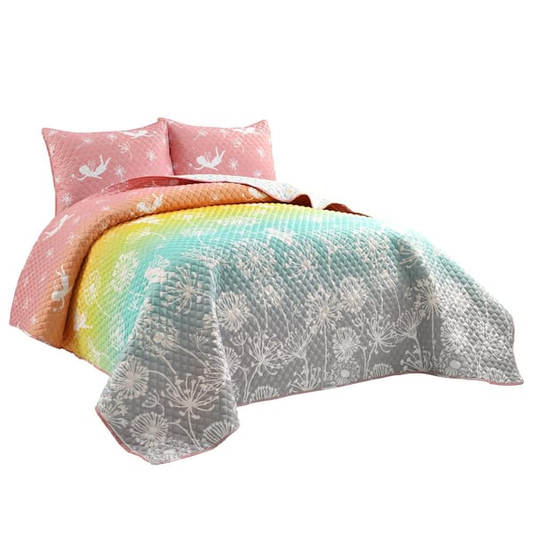 Lush Decor Make a Wish Rainbow Pastel Dandelion Fairy Ombre Twin Polyester Quilt