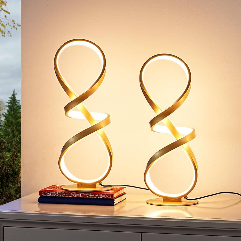 17 in. Gold 3D Shaped Dimmable Integrated LED Table Lamp (2-Pack) price history on PriceWatchPro