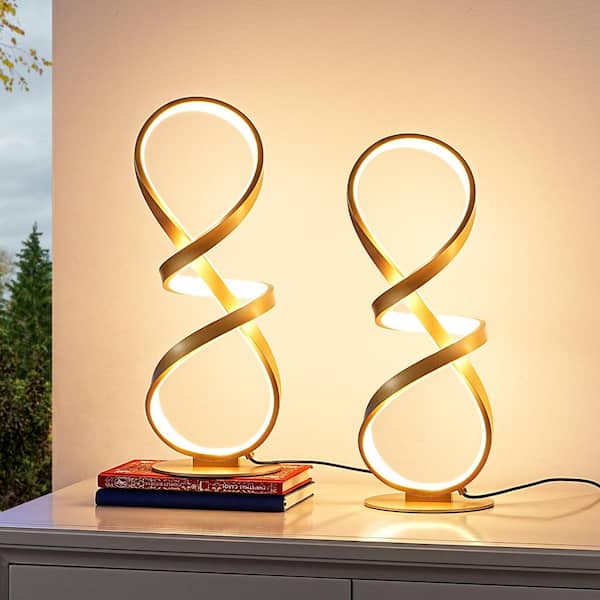 17 in. Gold 3D Shaped Dimmable Integrated LED Table Lamp (2-Pack)