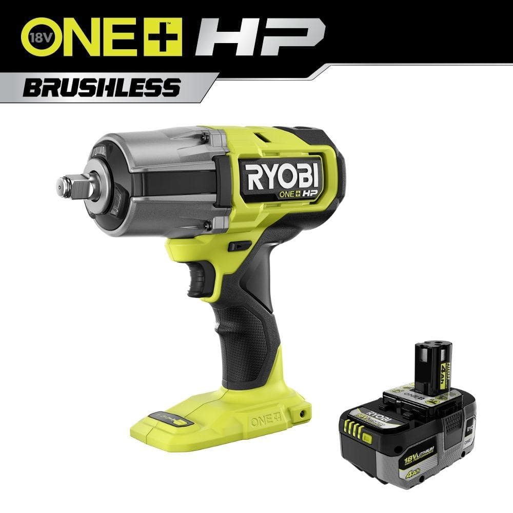 RYOBI ONE+ HP 18V Brushless Cordless 4-Mode 1/2 in. High Torque Impact Wrench with 4.0 Ah Lithium-Ion HIGH PERFORMANCE Battery -  PBLIW01PBP004