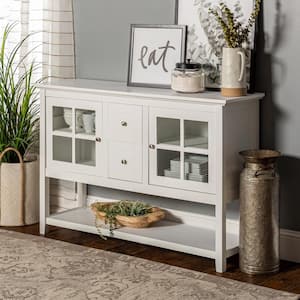 52 in. Transitional Wood and Glass Buffet - White