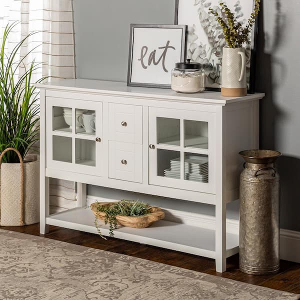 Walker Edison Furniture Company 52 in. Transitional Wood and Glass Buffet - White