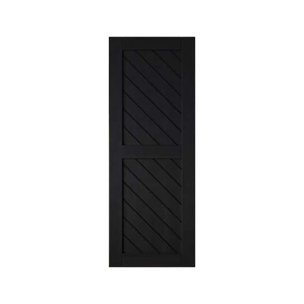 HOMACER XT2 30 in. x 80 in. C-Panel Solid Core Black Slanted Stripe Design Pine Wood Interior Sliding Barn Door Slab