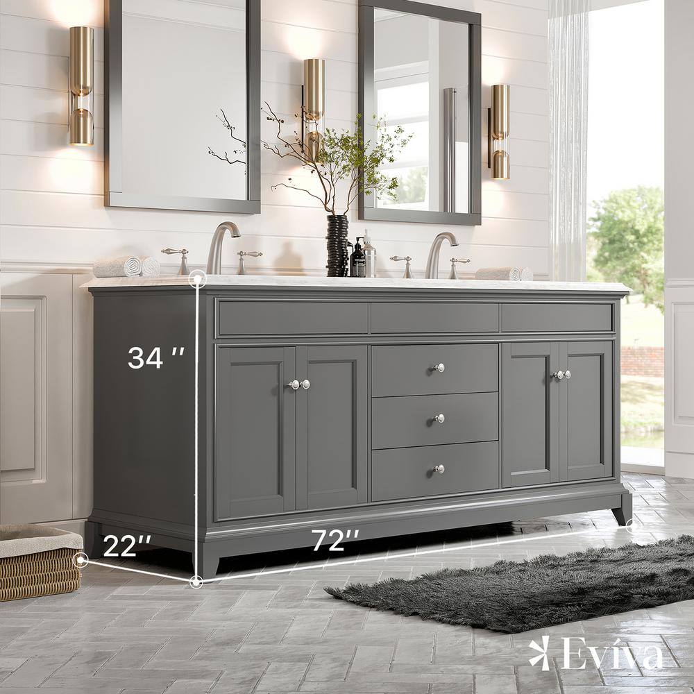 Gray Marble Double Sink Freestanding Bathroom Vanity