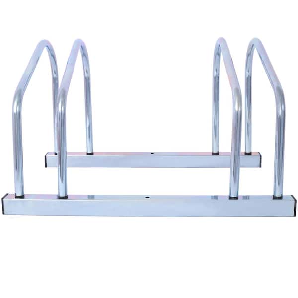 13.4 in. x 20 in. W x 10.8 in. Silver Steel 2 Bikes Floor Storage Bike Rack