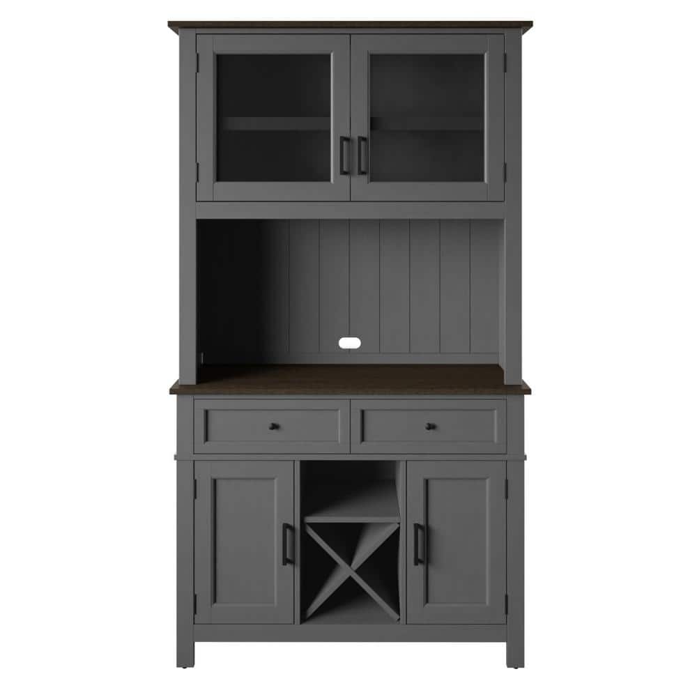 Antique Gray Wood 42 in. Buffet and Hutch with Wine Storage