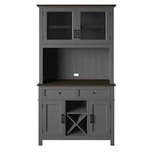 Antique Gray Wood 42 in. Buffet and Hutch with Wine Storage