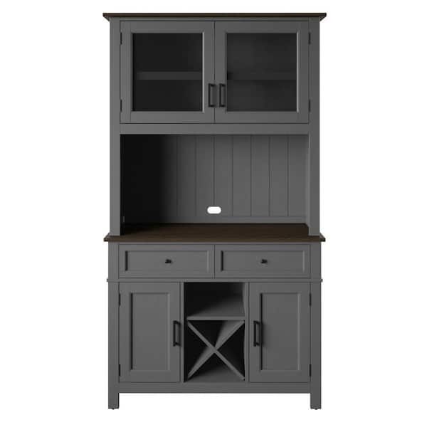 Twin Star Home Antique Gray Wood 42 in. Buffet and Hutch with Wine Storage