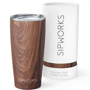 Double Walled 20 oz. Insulated Mahogany Stainless Steel Coffee Tumbler with Lid
