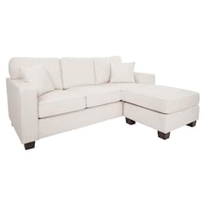 Russell 74 in. Square Arm 2-Piece Polyester L-Shaped Sectional Sofa in Ivory with Convertible