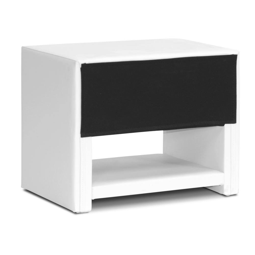 Petite Massey White Faux Leather Modern Nightstand with Single Drawer