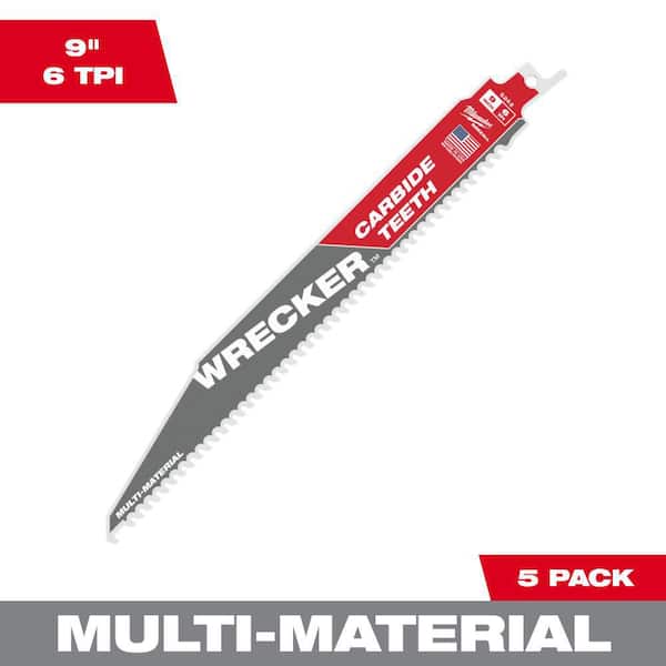 Milwaukee 9 in. 6 TPI WRECKER Carbide Teeth Multi-Material Cutting SAWZALL Reciprocating Saw Blades (5-Pack)