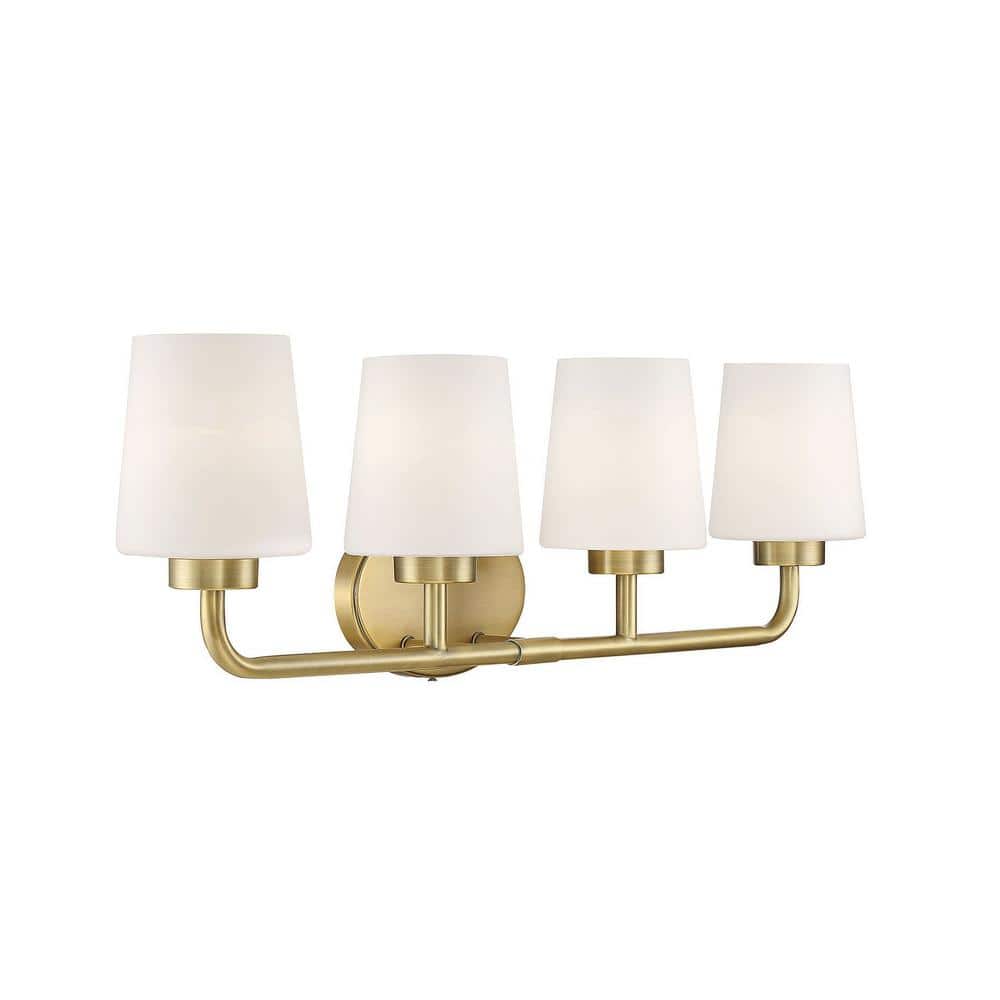 Capra Warm Brass 4-Light Bath Vanity with White Opal Shades
