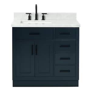 Hepburn 37 in. W x 22 in. D x 36 in. H Bath Vanity in Blue with Carrara Marble Vanity Top in White with White Basin