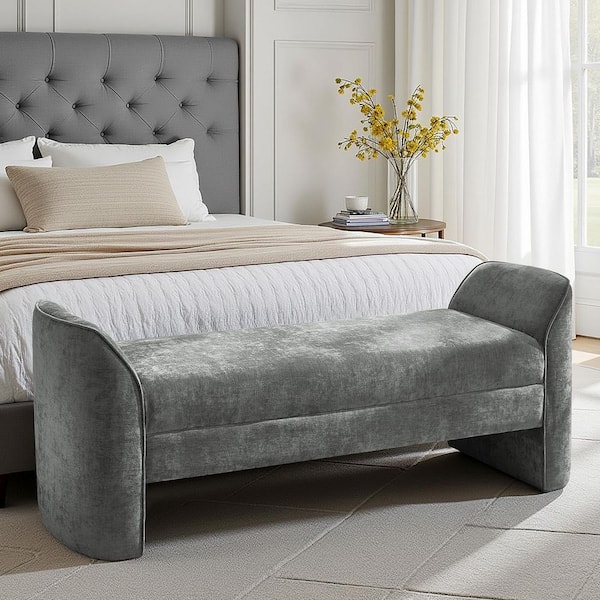 Deborah 57 in. Grey Modern Chenille Fabric Upholstered Bench