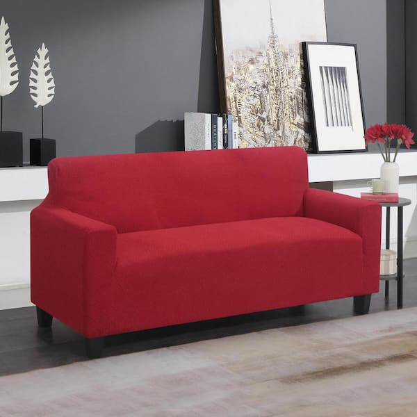 J&V TEXTILES Red Microfiber Super Stretch Water Resistant Sofa Slipcover