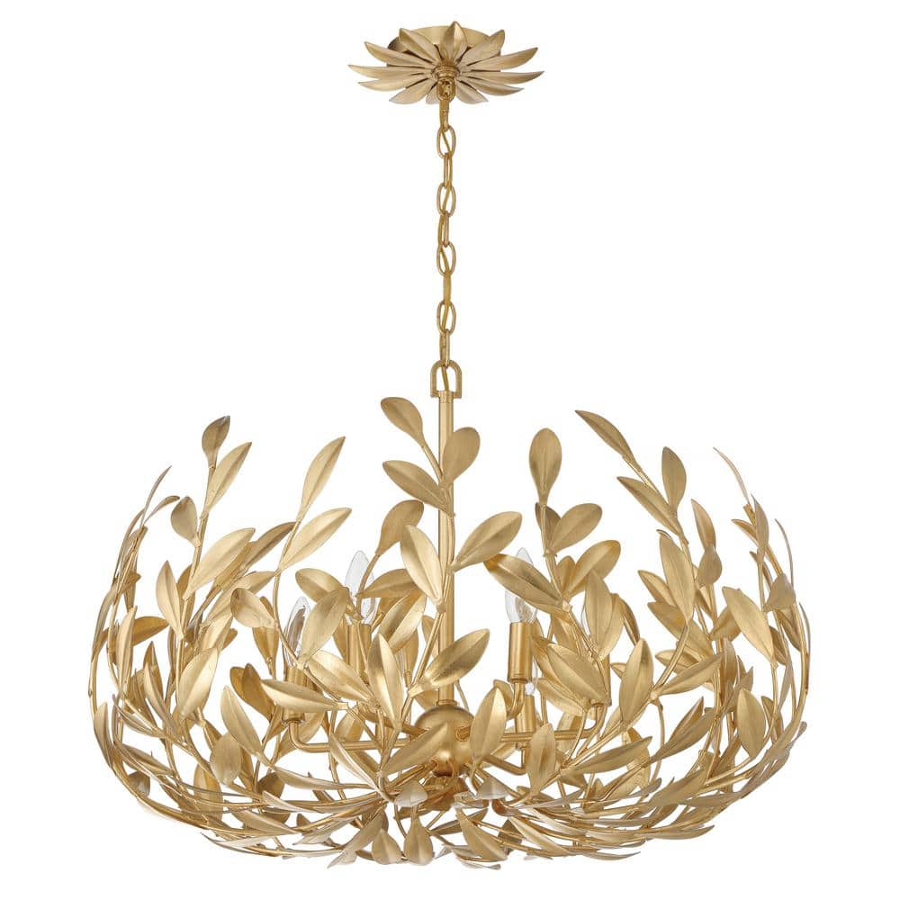 Antique Gold 6-Light Chandelier with Crystal Accents