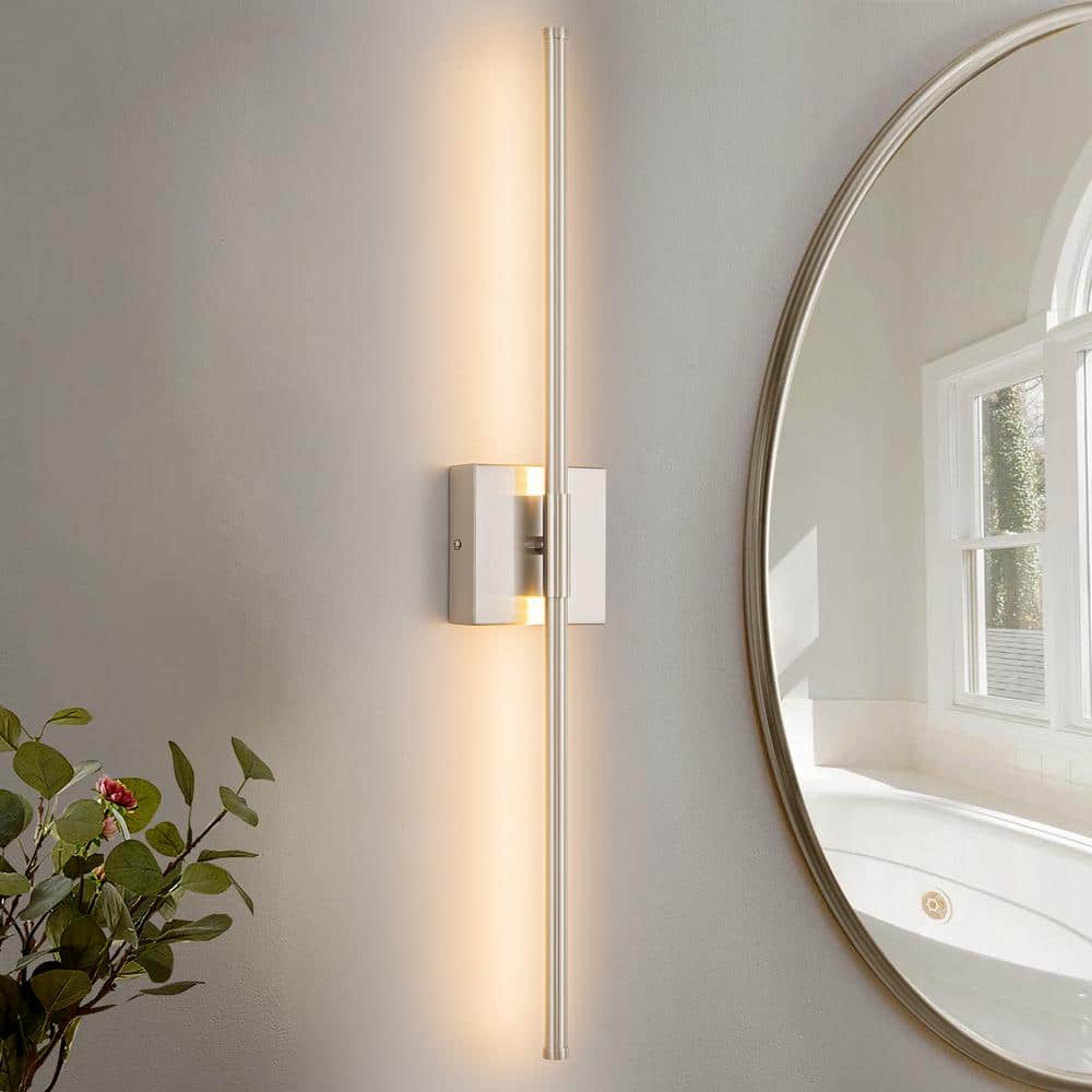 Byers 27.5 in. 1-Light Nickel Linear Wall Sconce 3000K Warm Light LED Bathroom Vanity Light with Rectangular Backplate price history on PriceWatchPro