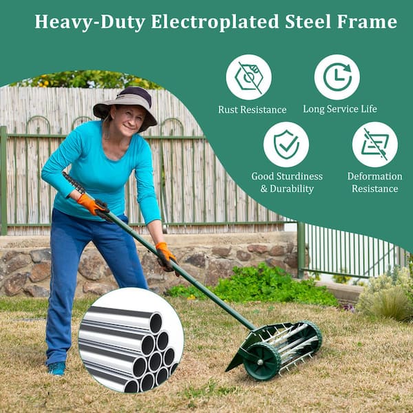 ANGELES HOME 18 in. Heavy Duty Rolling Spike Lawn Aerator with Splash Proof Fender for Garden 8CK6 3425GT The Home Depot