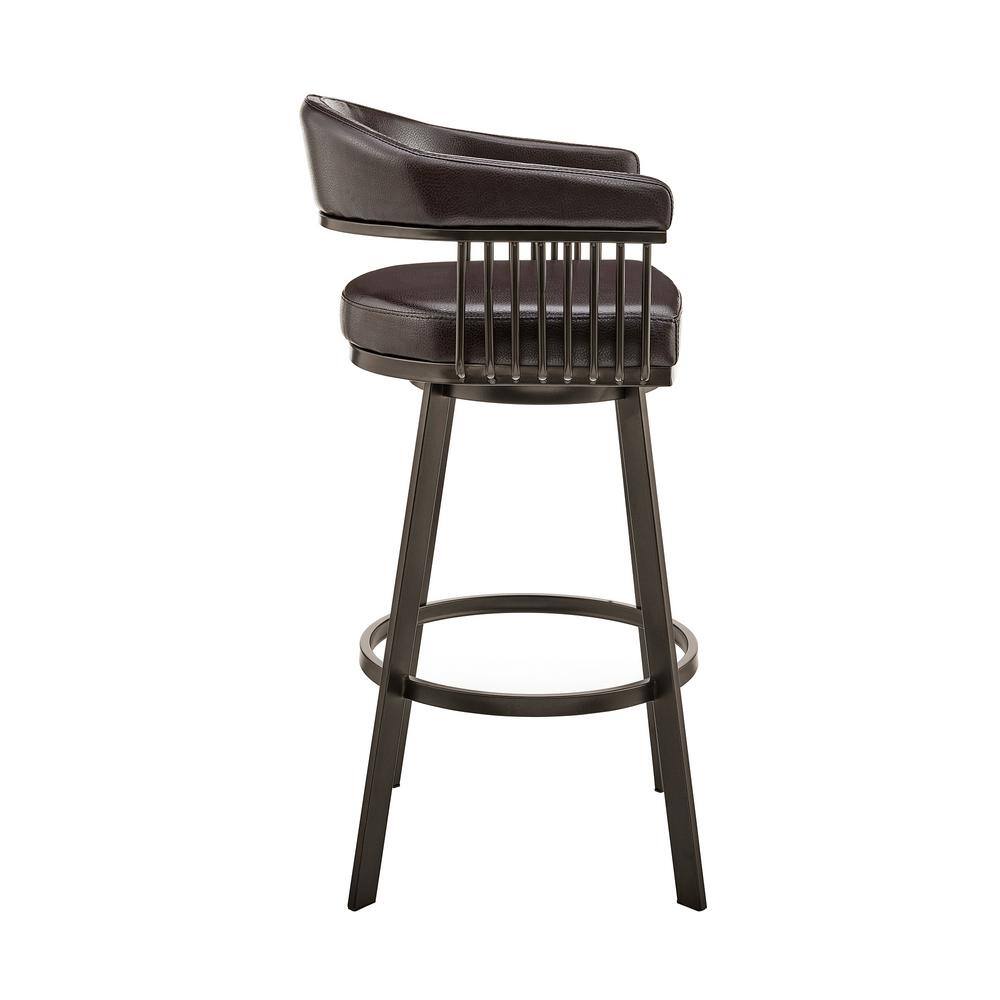 Java Brown Chocolate Swivel Bar Stool with Metal Accents