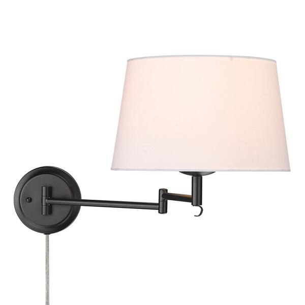 Golden Lighting - Eleanor 1-Light Matte Black Modern White Shade Articulating Wall Sconce