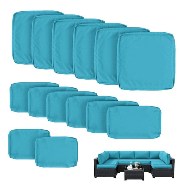 WNP 14-Piece Patio Cushion Covers Replacement with Zipper for Sectional Sofa Set, Slipcovers for Outdoor Cushions Lake Blue