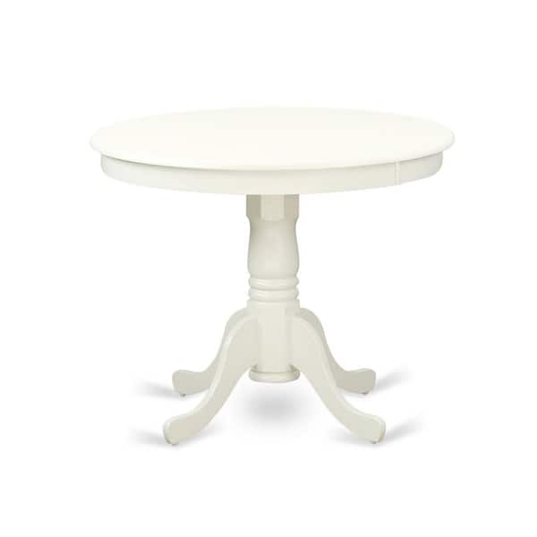 East West Furniture 5-Piece Linen White Finish Solid Wood Top Dining table with 4 Chairs with Slat Back