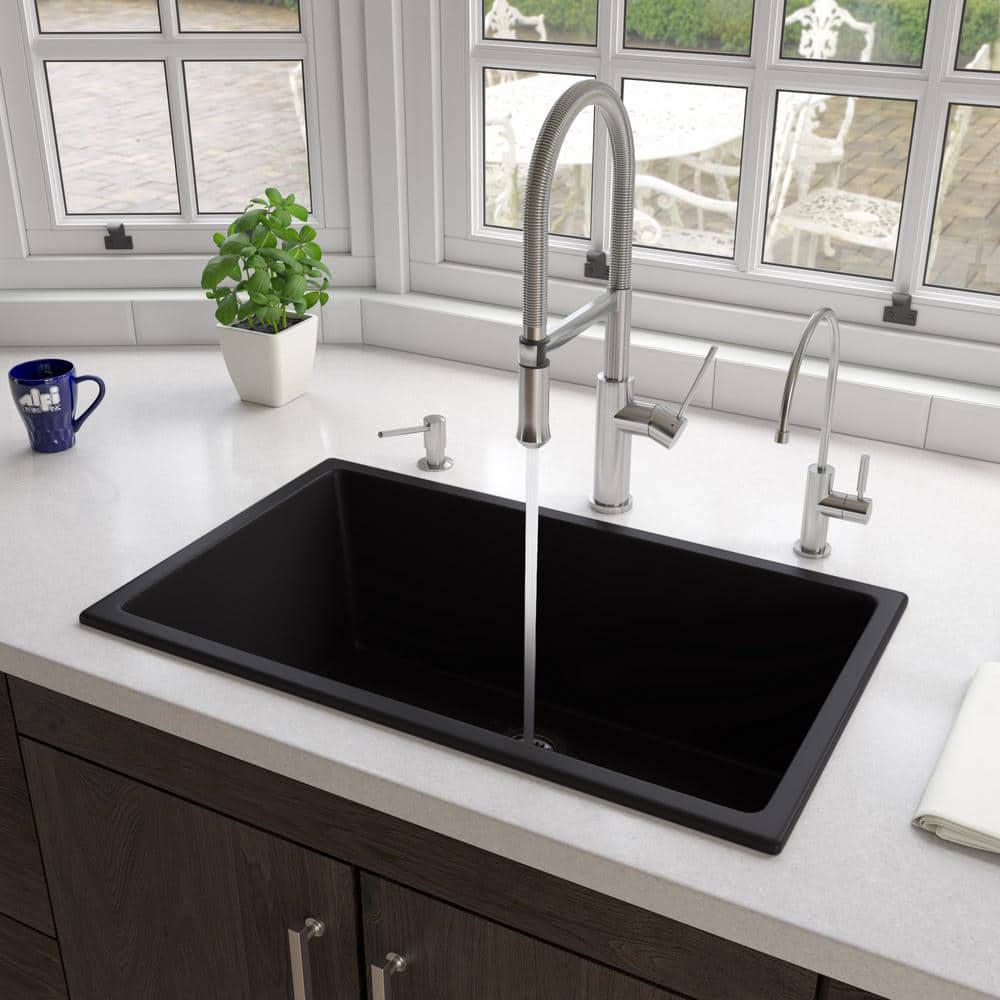 30'' Black Matte Fireclay Single Bowl Drop-In Kitchen Sink