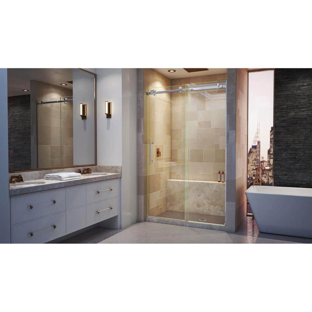 Polished Stainless Steel Frameless Sliding Shower Door with Clear Glass