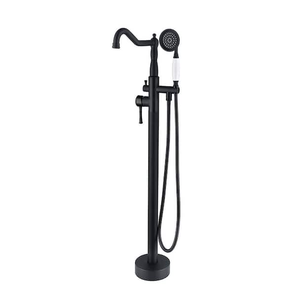 Single-Handle Classical Freestanding Bathtub Faucet with Hand Shower in Matte Black