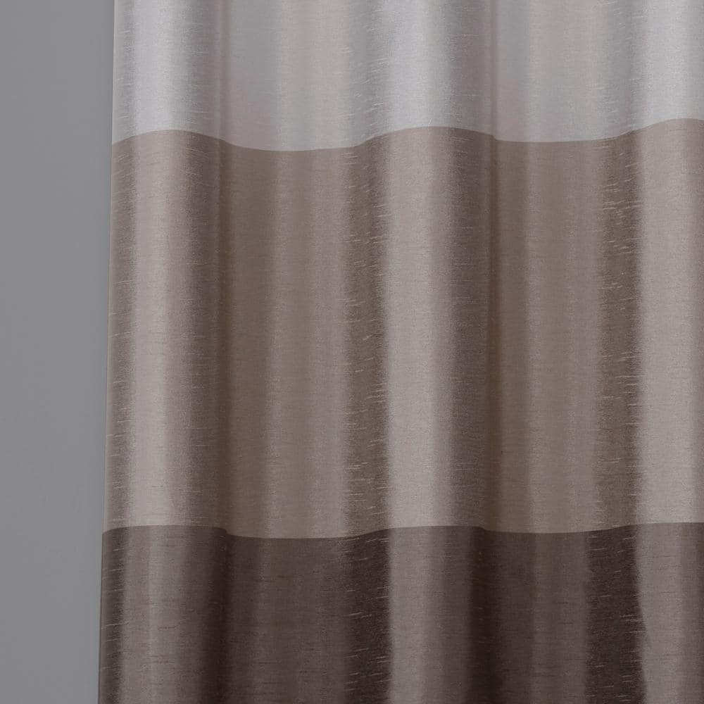 Taupe Faux Silk Striped Light Filtering Grommet Curtains, 54" x 84"