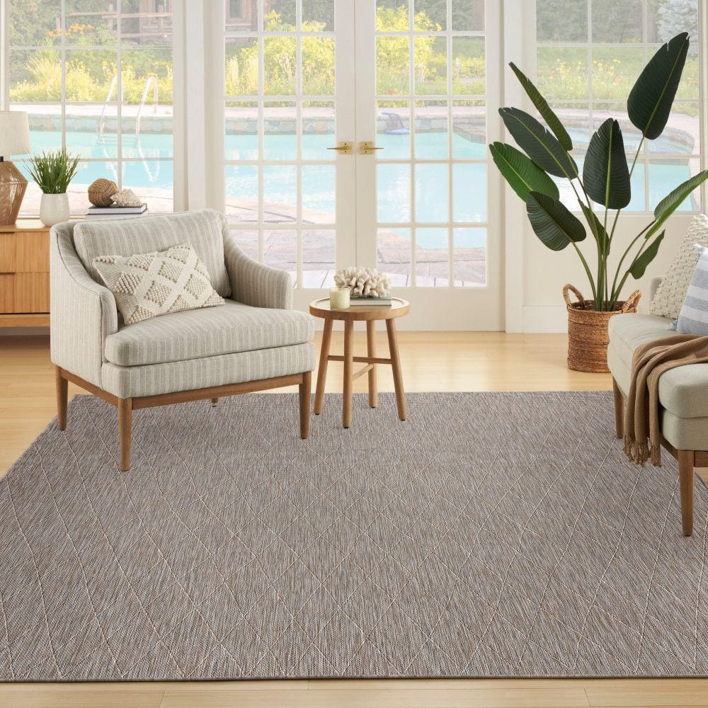Grey Mocha Geometric Flat Woven Synthetic 10' x 14' Area Rug